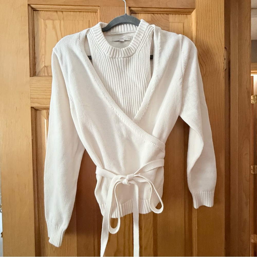 LOFT Petites Wrap Sweater | XLP | Cream Cotton Tie Front Cardigan